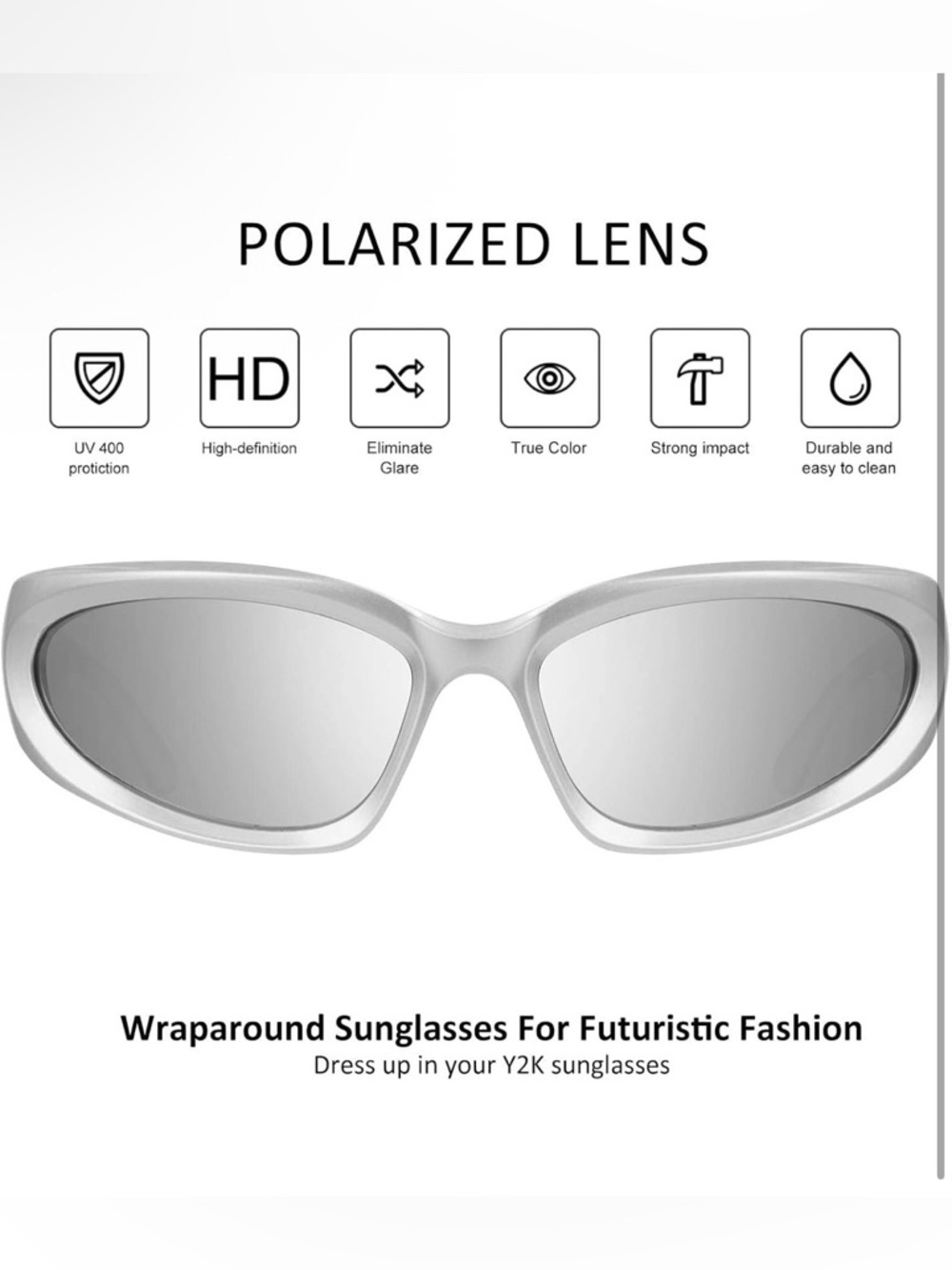 Sleek Cat-Eye Silver Sunglasses - Picture 2 of 6